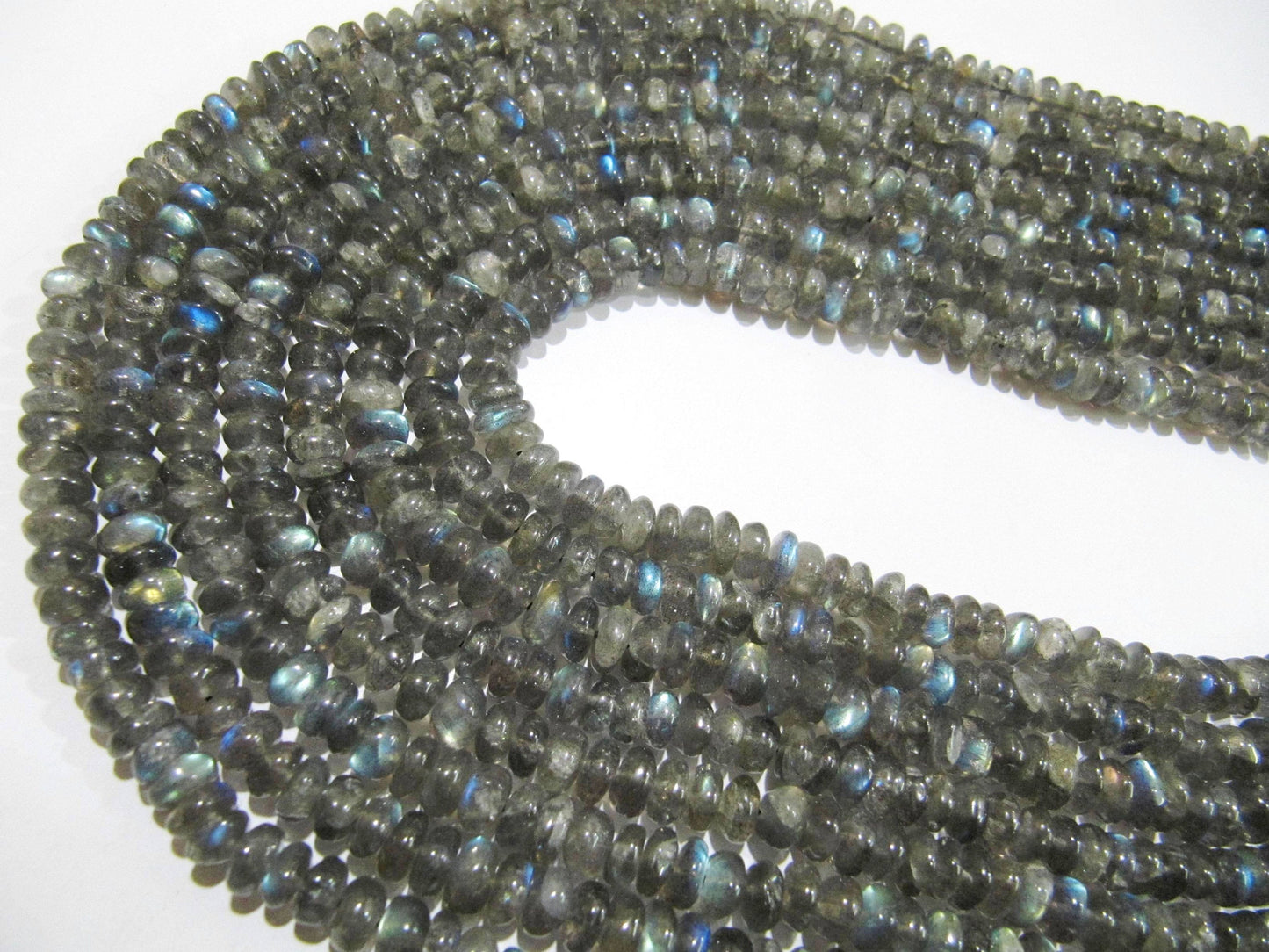 Natural Labradorite Plain Smooth Rondelle Shape 6 to 8mm Beads Blue Flashy  Strands 8 inch Long Black Rainbow Jewelry Making Gemstone Beads