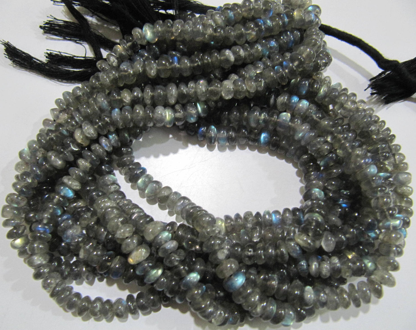 Natural Labradorite Plain Smooth Rondelle Shape 6 to 8mm Beads Blue Flashy  Strands 8 inch Long Black Rainbow Jewelry Making Gemstone Beads