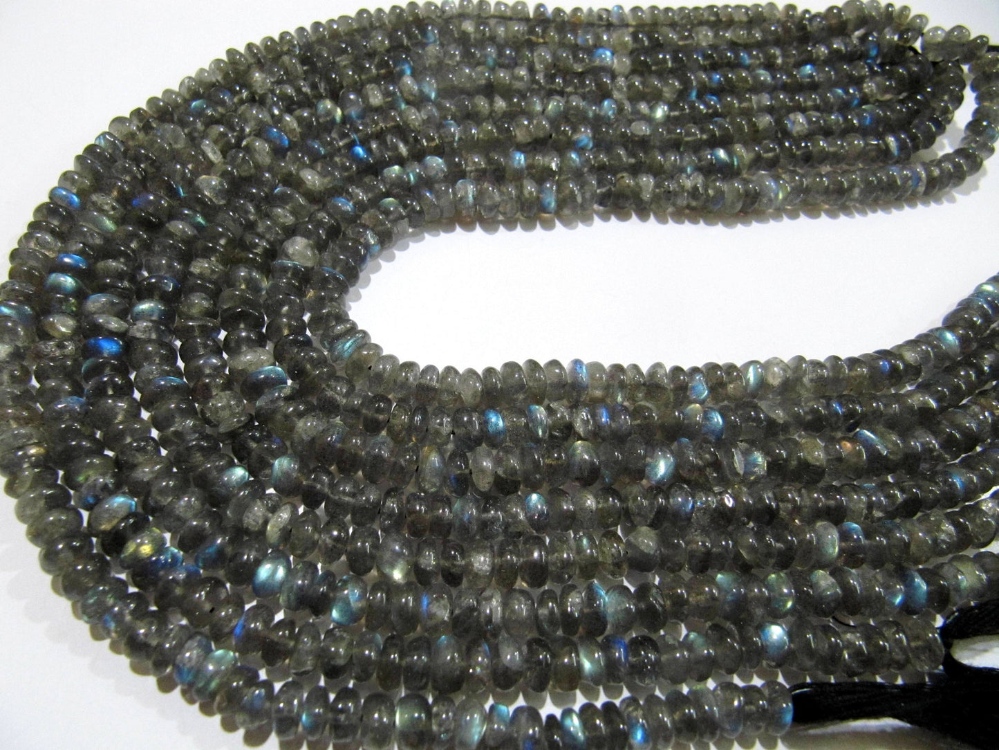 Natural Labradorite Plain Smooth Rondelle Shape 6 to 8mm Beads Blue Flashy  Strands 8 inch Long Black Rainbow Jewelry Making Gemstone Beads