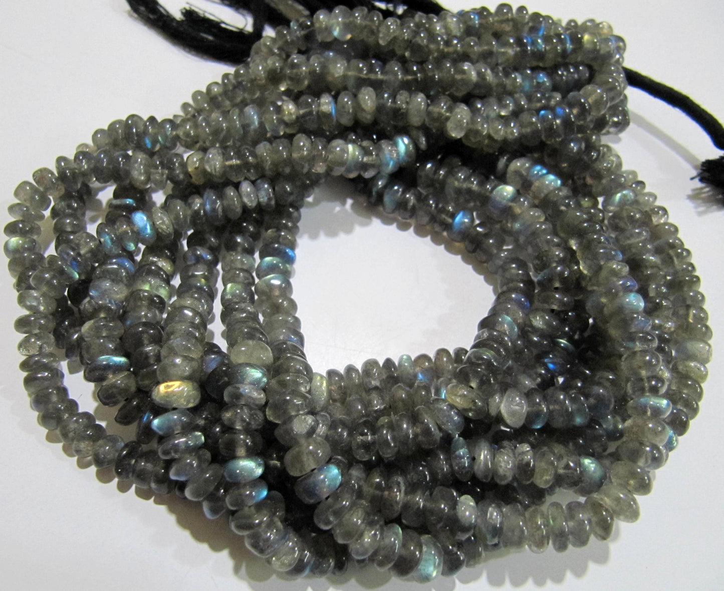 Natural Labradorite Plain Smooth Rondelle Shape 6 to 8mm Beads Blue Flashy  Strands 8 inch Long Black Rainbow Jewelry Making Gemstone Beads