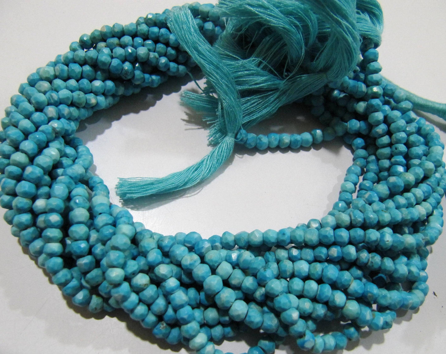 Natural Turquiose  Rondelle Faceted 4mm Beads Strand 13 inches long Magnesite Gemstone Very Good Quality beads Wholesale Prices