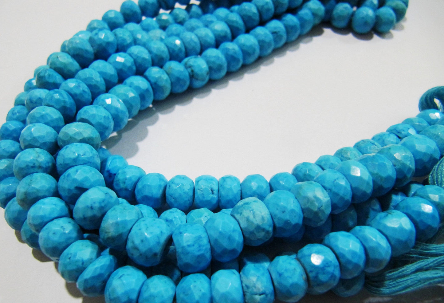 Natural Turquoise  Rondelle Faceted 7-8mm Beads Strand 8 inch long Magnesite Gemstone Very Good Quality beads Wholesale Prices