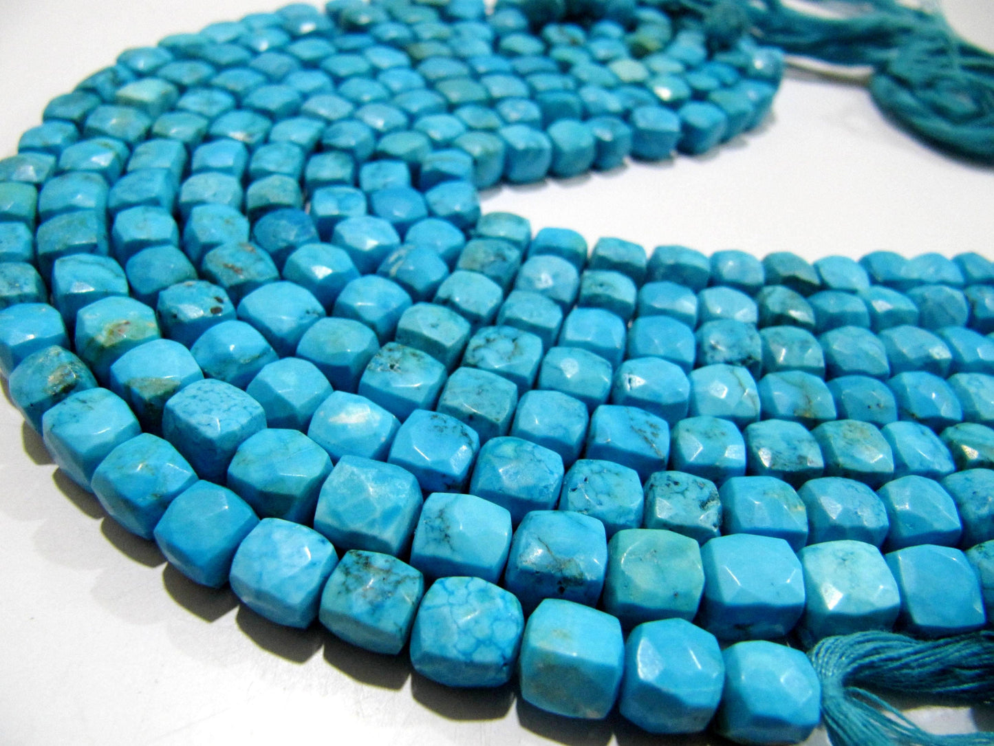 Natural Turquoise Box Cube Shape Briolette 6-7mm Beads Strand 8 inch long Magnesite Gemstone Very Good Quality beads Wholesale Prices