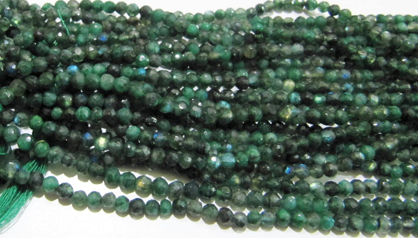 Natural Green Labradorite Round Faceted 4mm Beads  Strands 13 inch Long Top Quality Jewelry making Gemstone Beads