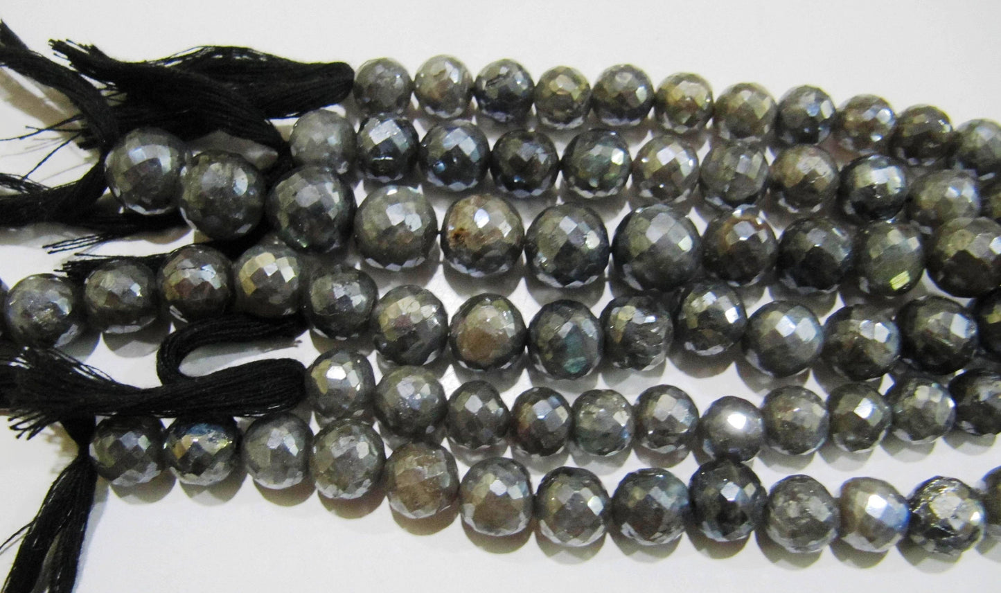 Natural Labradorite Mystic AB Silver Coated Round Faceted 8 to10mm Beads Strands 8 inch Long Top Quality Jewelry making Gemstone Beads