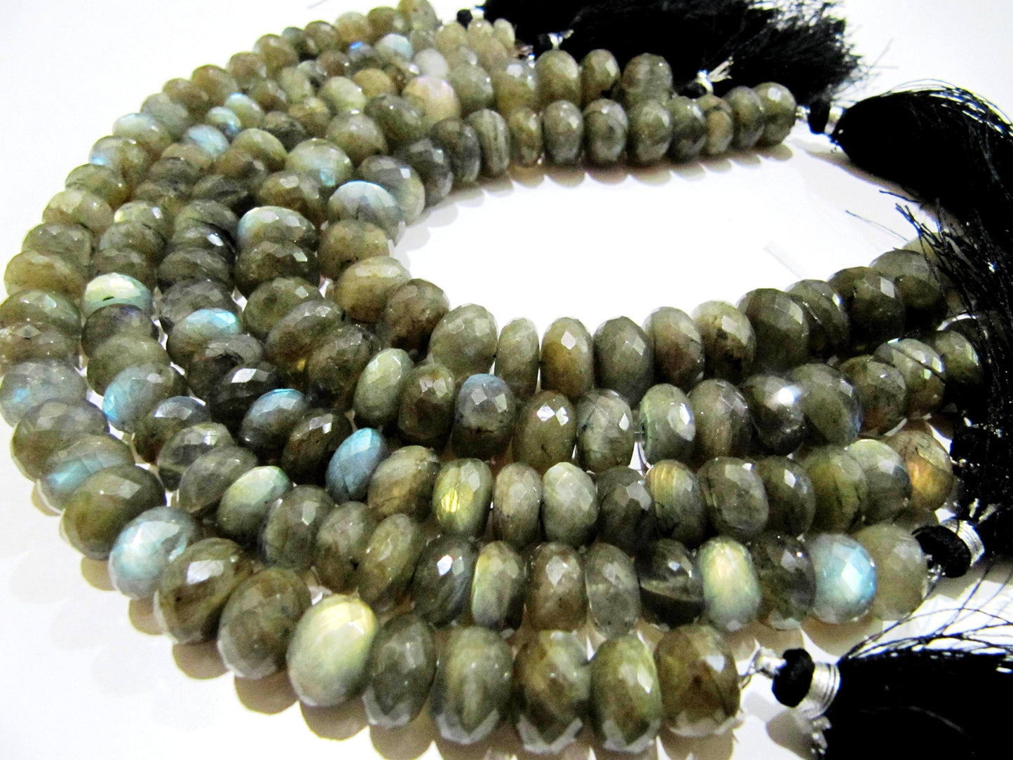 Natural Labradorite Rondelle Faceted 8-12mm Beads Blue Flashy Strands 8 inch Long Top Quality Black Rainbow Jewelry making Gemstone Beads