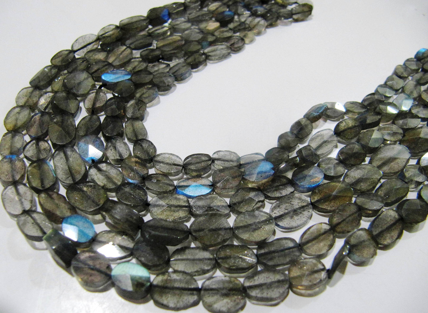 Natural Labradorite Oval Faceted 6-10mm Beads Blue Flashy Strands 13 inch Long Top Quality Black Rainbow Jewelry making Gemstone Beads