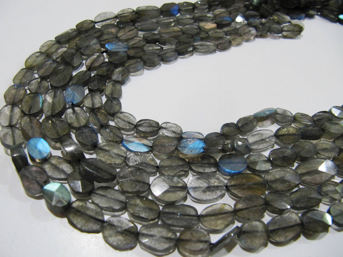 Natural Labradorite Oval Faceted 6-10mm Beads Blue Flashy Strands 13 inch Long Top Quality Black Rainbow Jewelry making Gemstone Beads