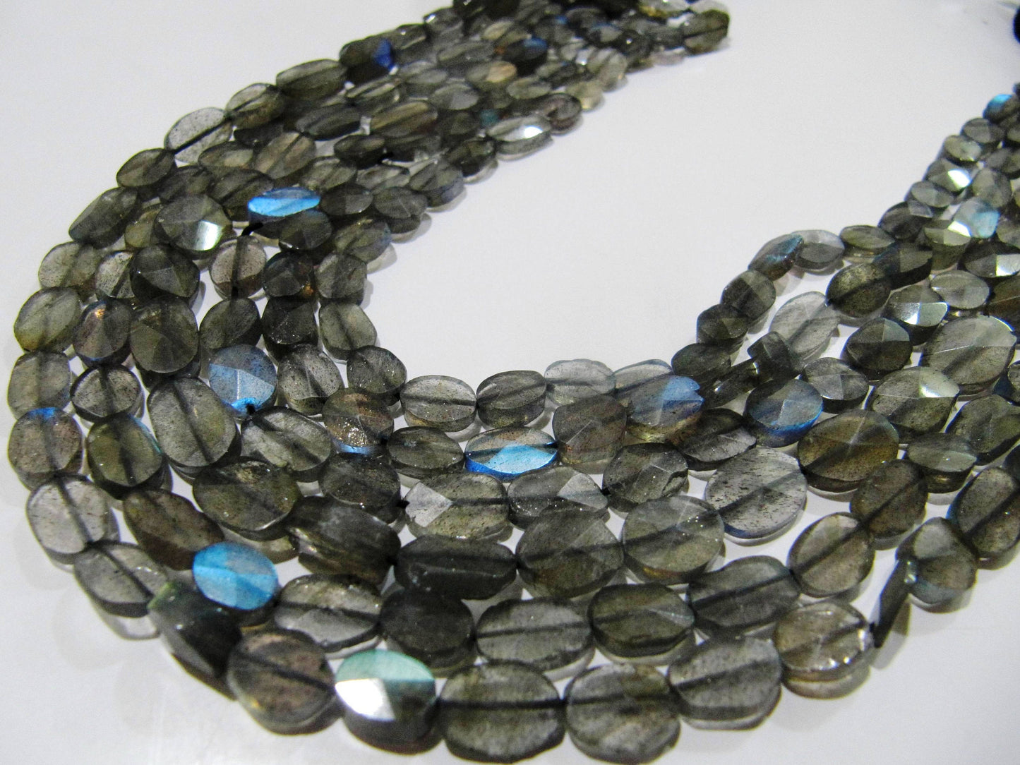 Natural Labradorite Oval Faceted 6-10mm Beads Blue Flashy Strands 13 inch Long Top Quality Black Rainbow Jewelry making Gemstone Beads