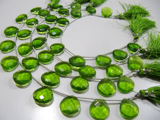 Green Peridot Hydro Quartz Heart shape Briolette Faceted 15mm Beads Strand 8inch long Gemstone Very Good Quality beads Wholesale Prices