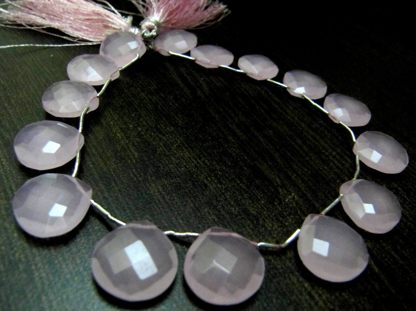 Rose Quartz Heart shape Briolette Faceted 15mm Beads Strand 8 inch long Pink Chalcedony Gemstones Wholesale Prices