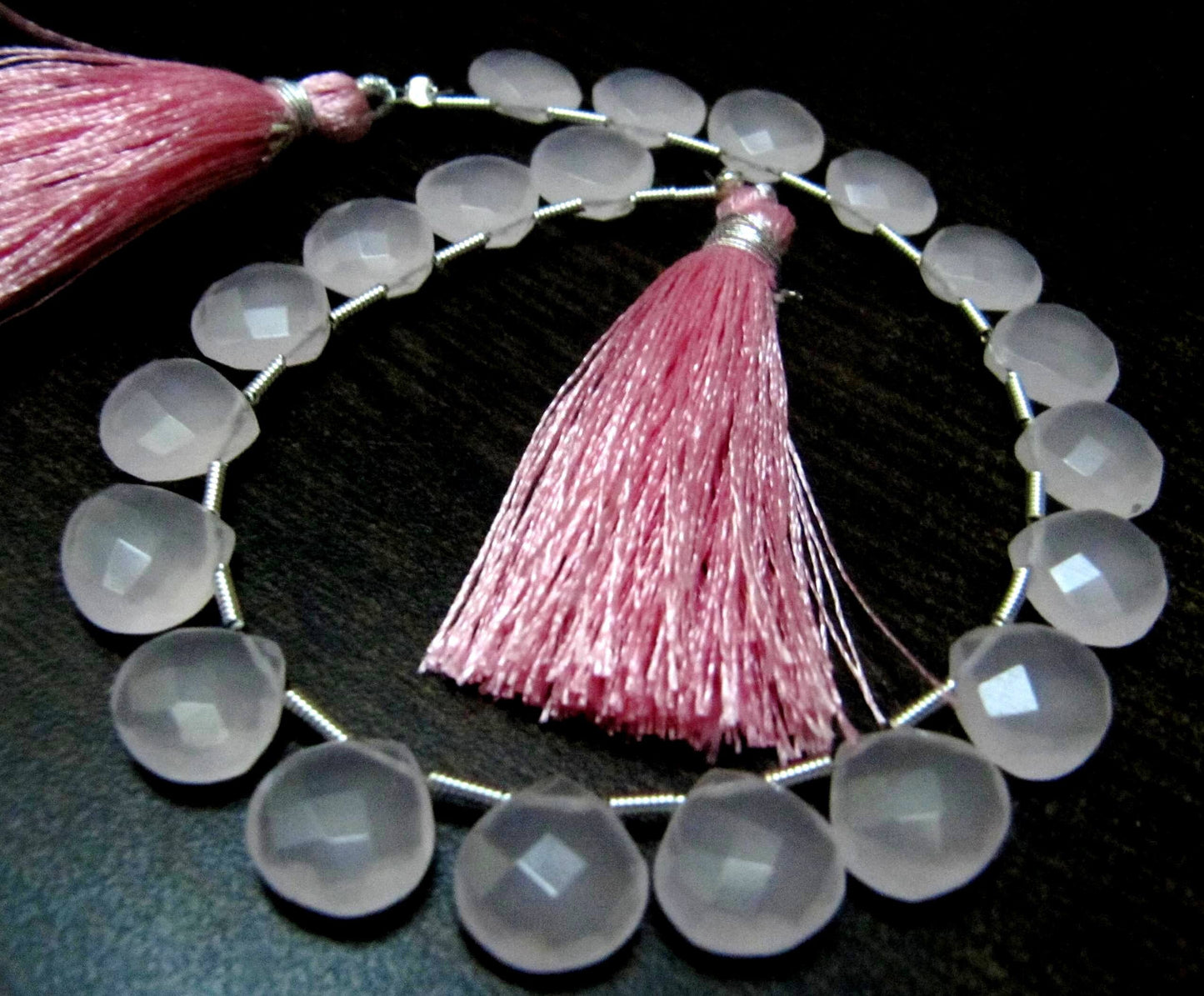 Pink Chalcedony Heart shape Briolette Faceted 10mm Beads Strand 8 inch long Gemstone Very Good Quality beads Wholesale Prices