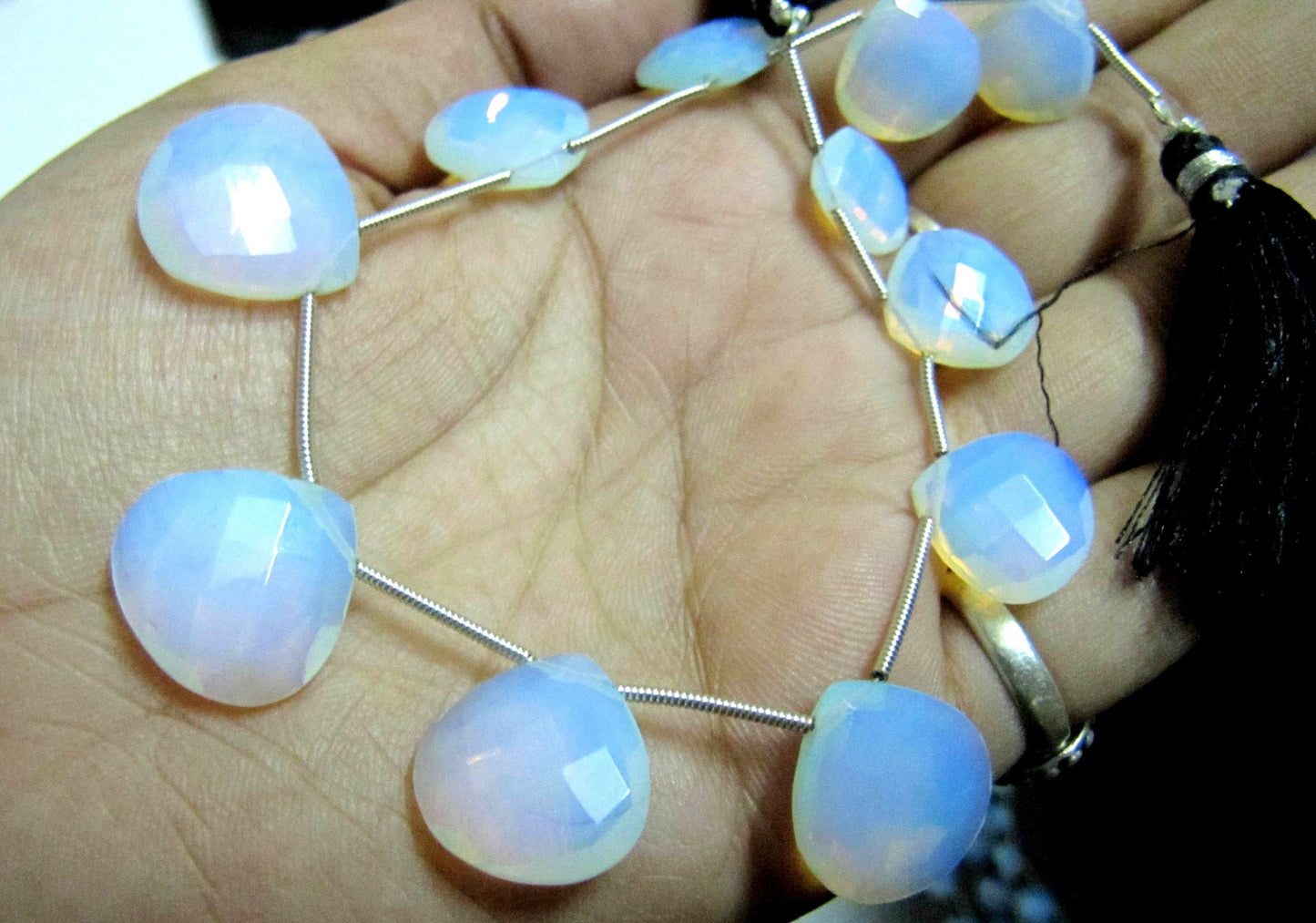 White Opal Hydro Quartz Heart shape Briolette12 to 16mm Graduated Beads Strand 8 inch long Gemstone Very Good Quality Opalite beads