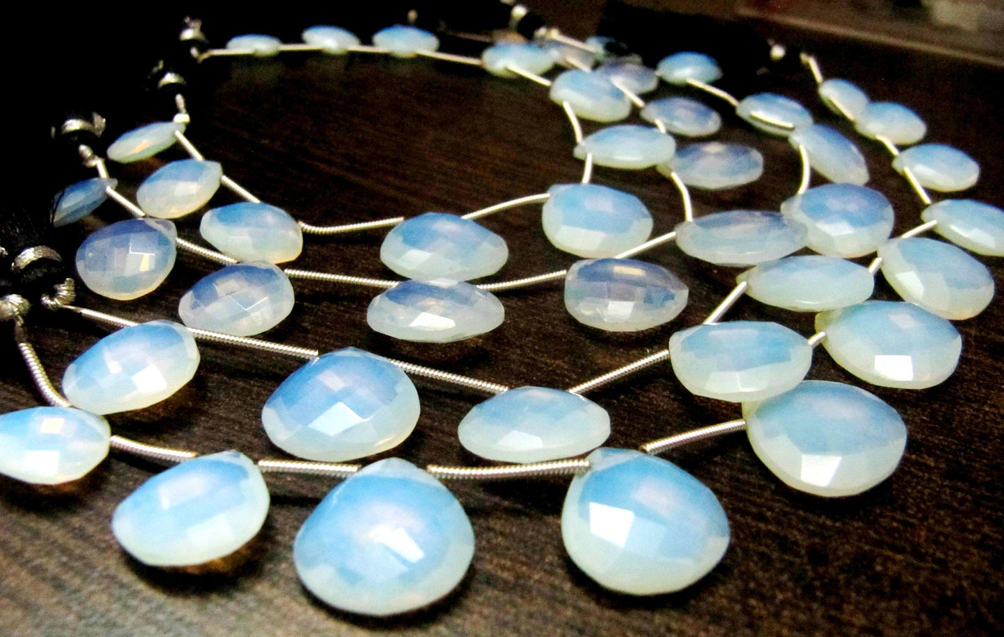 White Opal Hydro Quartz Heart shape Briolette12 to 16mm Graduated Beads Strand 8 inch long Gemstone Very Good Quality Opalite beads
