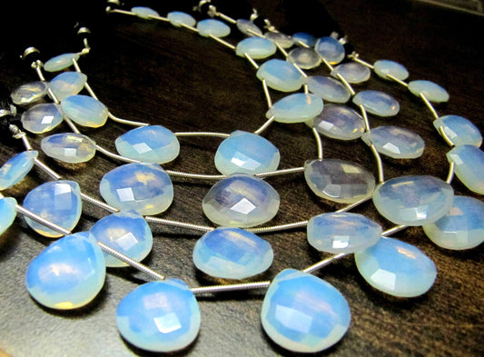 White Opal Hydro Quartz Heart shape Briolette12 to 16mm Graduated Beads Strand 8 inch long Gemstone Very Good Quality Opalite beads