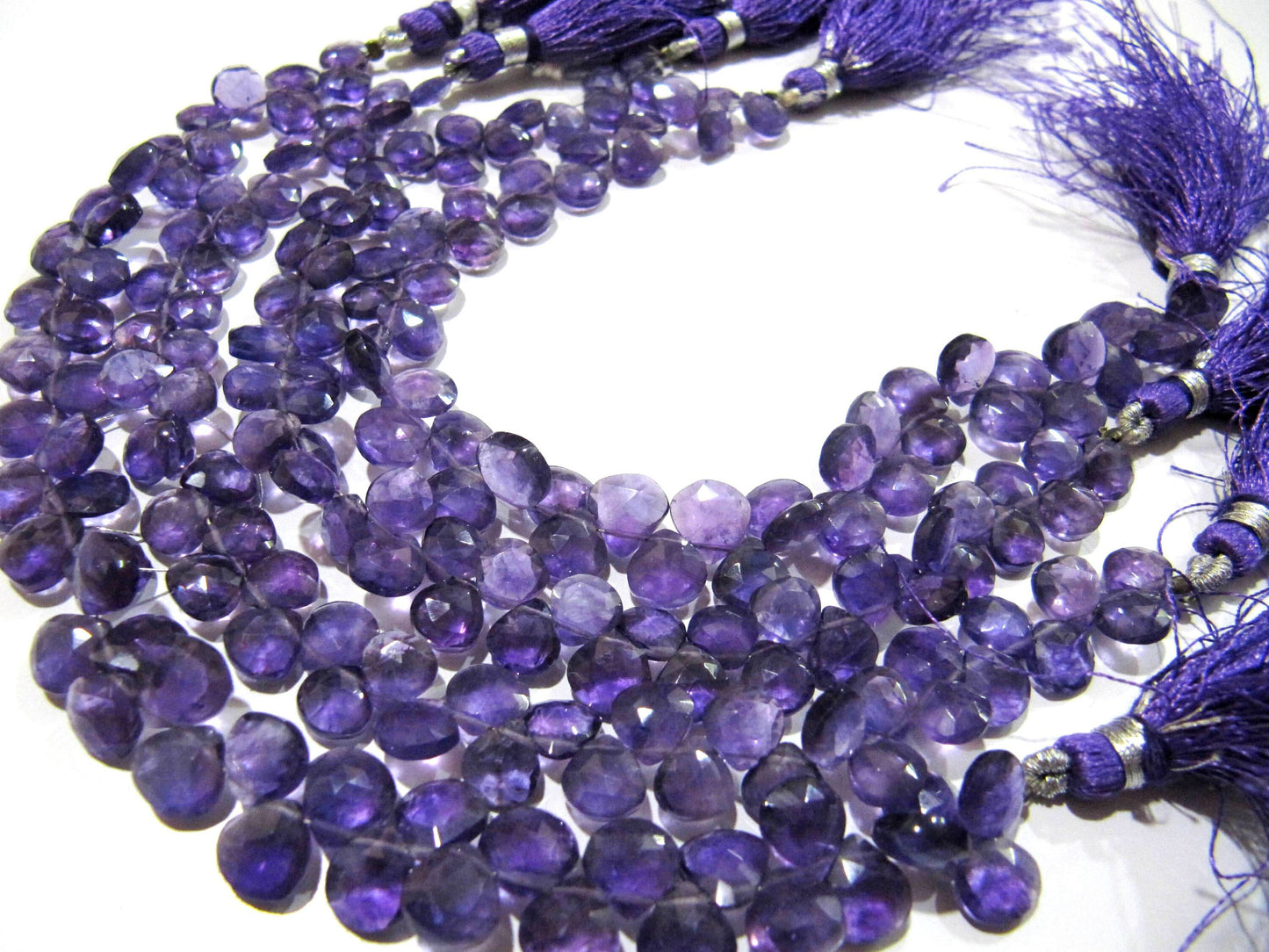 Natural Amethyst Heart Shape 7-8mm Briolette Faceted Beads Strand 8 inches long Wholesale Prices top quality jewelry making gemstone