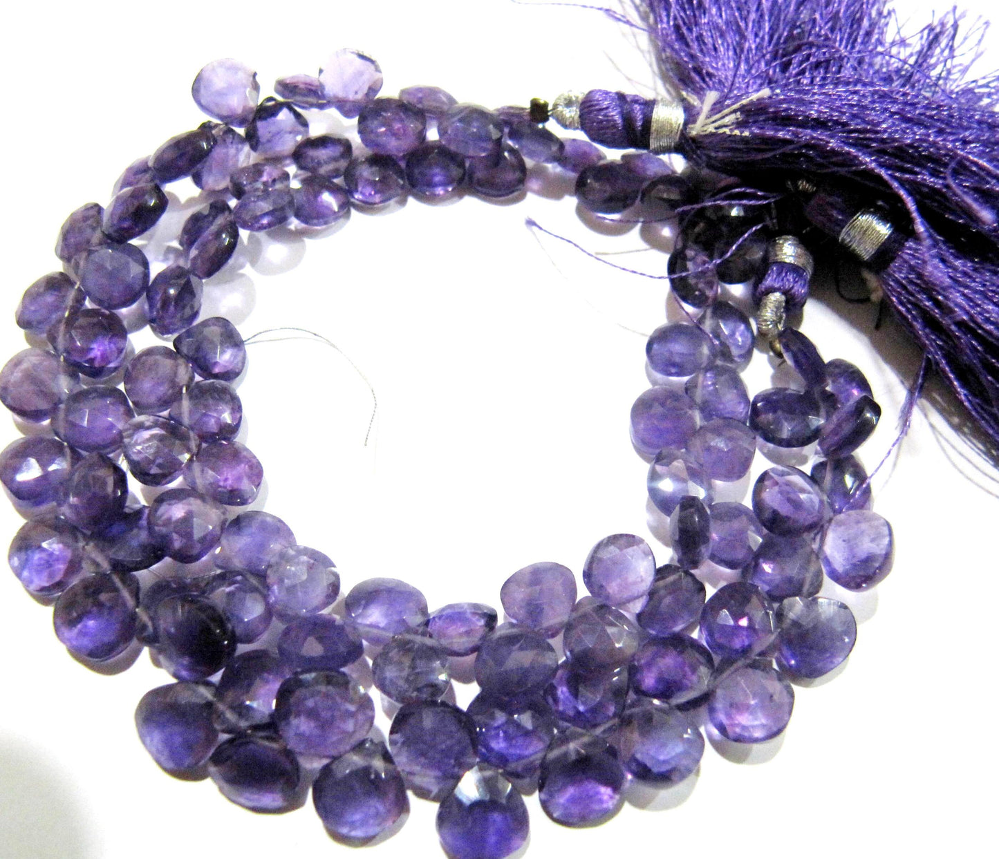 Natural Amethyst Heart Shape 7-8mm Briolette Faceted Beads Strand 8 inches long Wholesale Prices top quality jewelry making gemstone