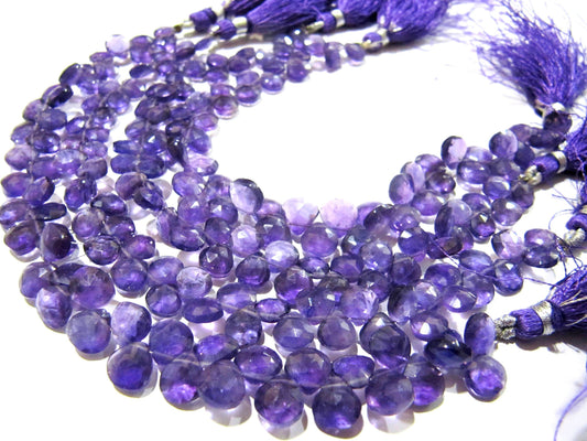Natural Amethyst Heart Shape 7-8mm Briolette Faceted Beads Strand 8 inches long Wholesale Prices top quality jewelry making gemstone