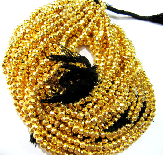 Natural Golden Pyrite Rondelle Faceted Beads 3-4mm Top Quality Gemstone Beads Strand 13 inch Long Jewelry making beads