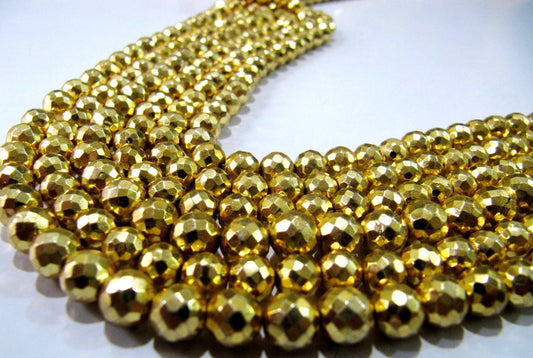 Natural Golden Pyrite Round Faceted Beads 6mm Top Quality Gemstone Beads Strand 10 inch Long Jewelry making beads
