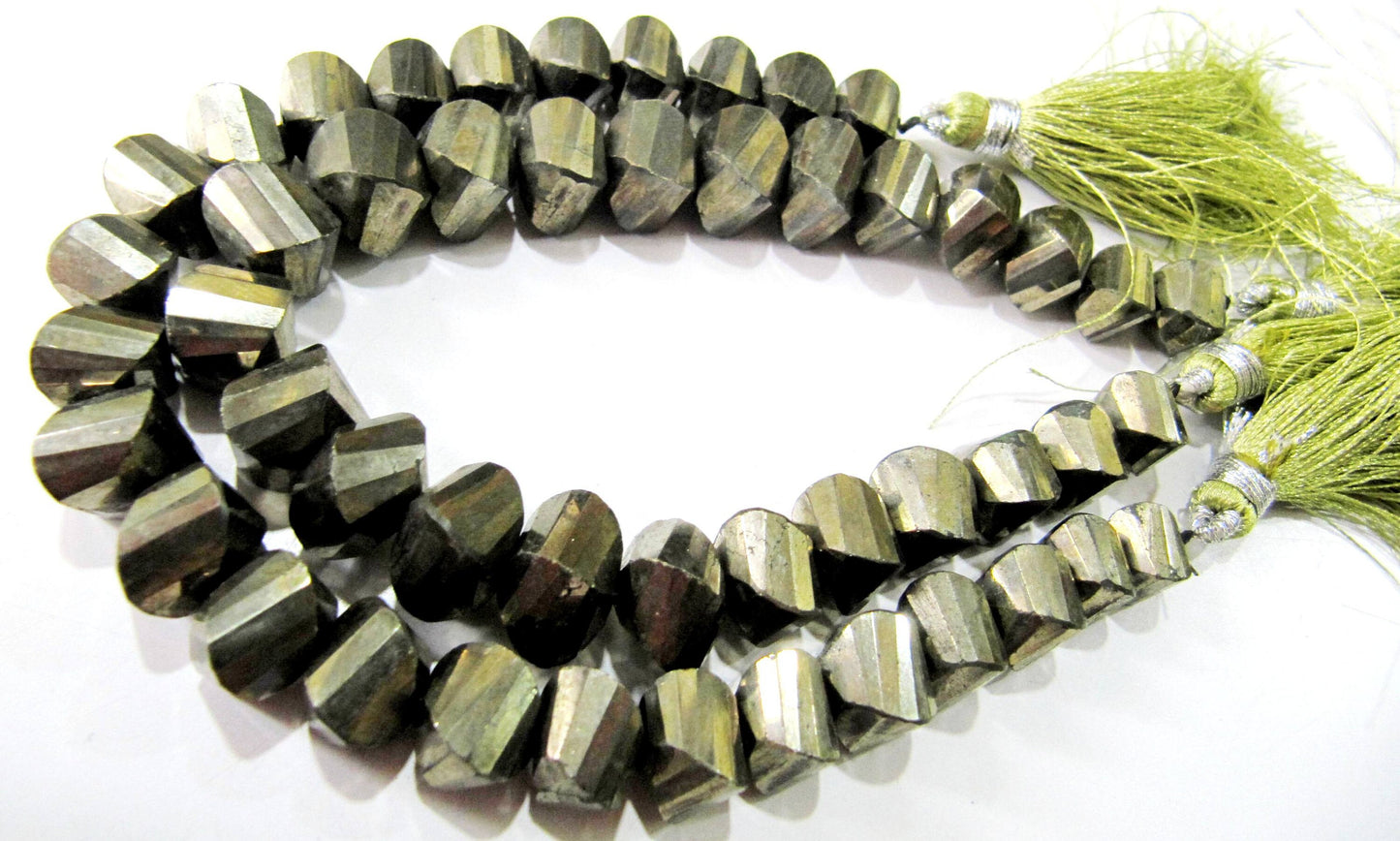 Natural Pyrite Rondelle Twisted Briolette Beads 10mm Top Quality Gemstone Beads Strand 8 inch Long Jewelry making gemstone beads