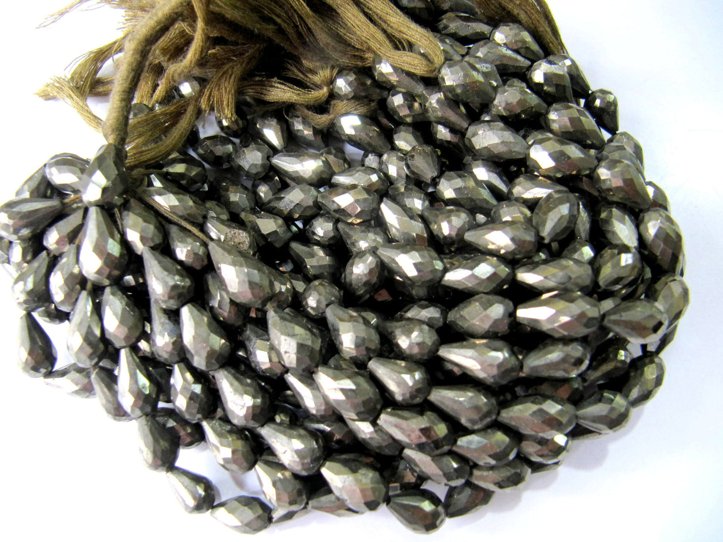 Natural Pyrite Straight Drilled Briolette Teardrop Beads 8x13mm Top Quality Gemstone Beads Strand 8 inch Long Jewelry making stones