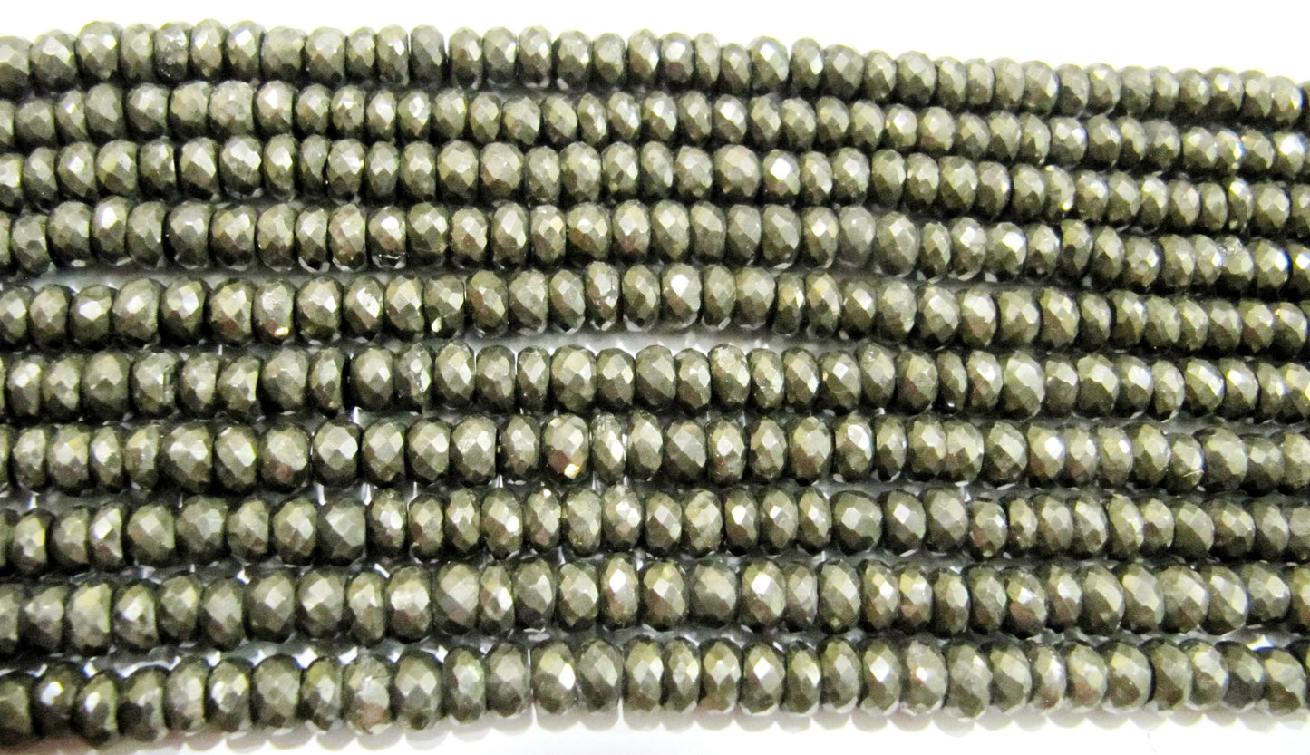 Natural Pyrite Rondelle Faceted Beads 3-4mm Top Quality Gemstone Beads Strand 13 inch Long Jewelry making gemstone beads