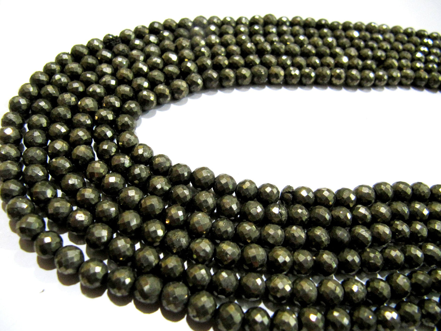 Natural Pyrite Round Faceted Beads 5-6m Top Quality Gemstone Beads Strand 13 inch Long Jewelry making beads Untreated stone beads
