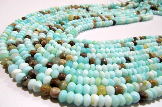 Natural Peruvian Opal Rondelle faceted Beads 3 to 6mm best Quality Beads Strand 8 inches Long Jewelry making gemstone beads choose size