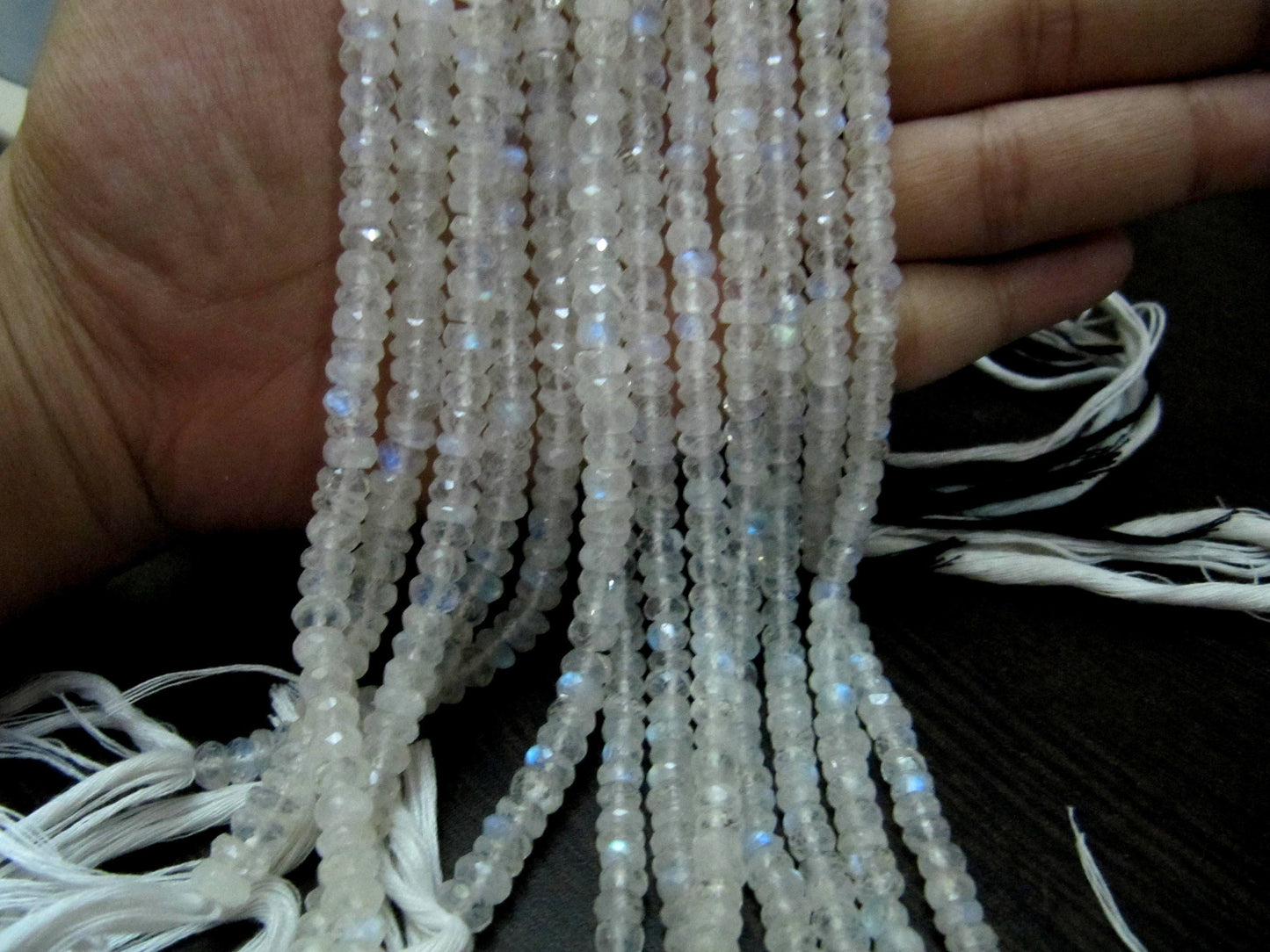 Natural White Rainbow Moonstone Rondelle Faceted Beads 4 to 6mm Strand 8 inches long High Quality Blue Flashy Beads Wholesale Prices
