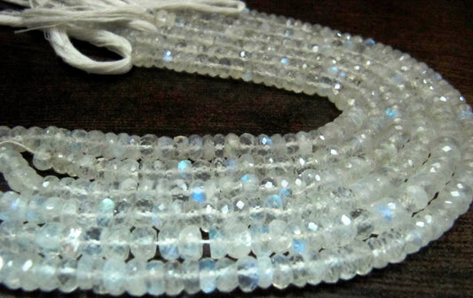 Natural white Rainbow Moonstone Rondelle Faceted Beads 7to 8mm Strand 8 inches long High Quality Blue Flashy Beads Wholesale Prices