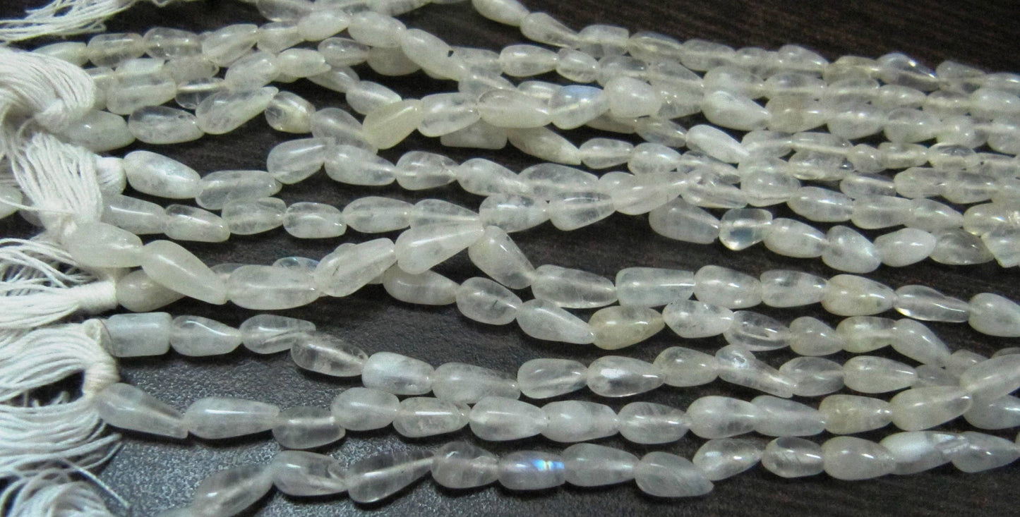 Natural White Rainbow Moonstone Drop shape  Plain Smooth Beads  Strand 13 inch long High Quality Blue Flashy Beads Wholesale Prices