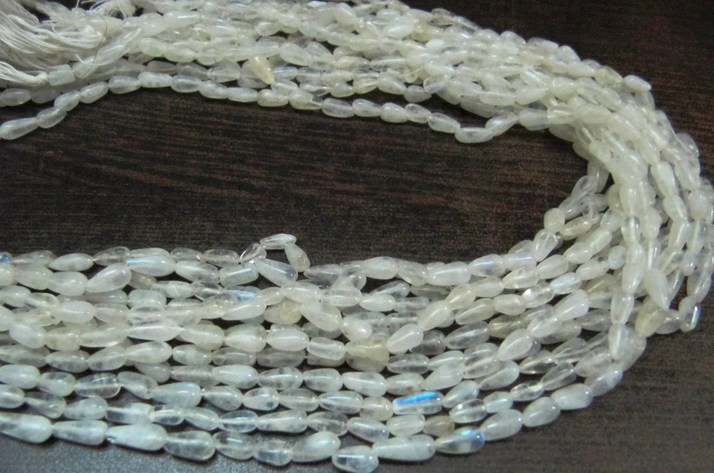 Natural White Rainbow Moonstone Drop shape  Plain Smooth Beads  Strand 13 inch long High Quality Blue Flashy Beads Wholesale Prices