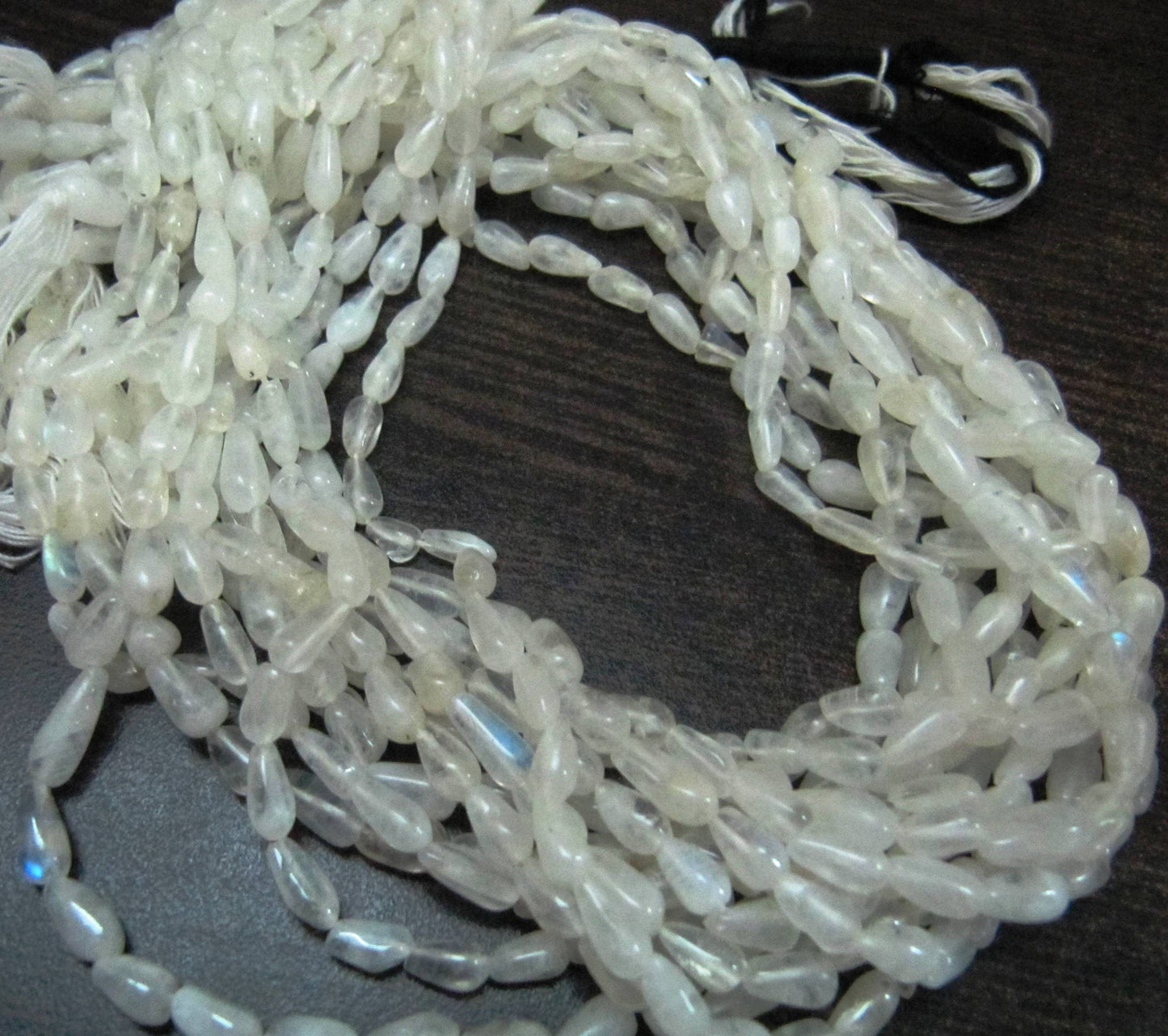 Natural White Rainbow Moonstone Drop shape  Plain Smooth Beads  Strand 13 inch long High Quality Blue Flashy Beads Wholesale Prices