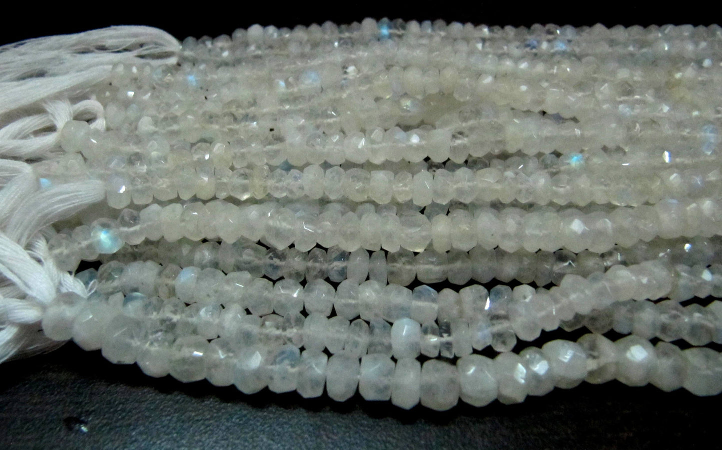 Natural white Rainbow Moonstone Rondelle Faceted Beads 5 to 6mm Strand 8 inches long High Quality Blue Flashy Beads Wholesale Prices