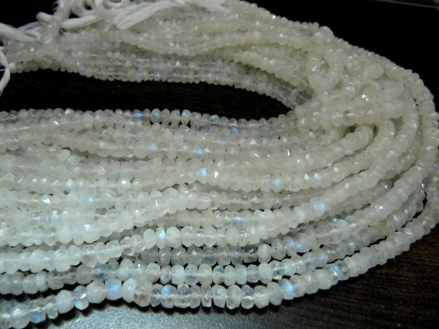 Natural white Rainbow Moonstone Rondelle Faceted Beads 5 to 6mm Strand 8 inches long High Quality Blue Flashy Beads Wholesale Prices