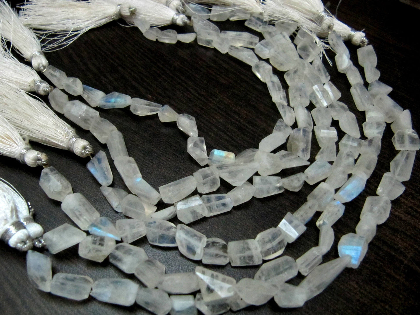 Natural white Rainbow Moonstone Nugget Tumbled Faceted Beads 10to25mm Strand 8 inch long High Quality Blue Flashy Beads Wholesale Prices