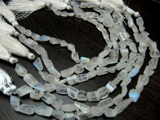 Natural white Rainbow Moonstone Nugget Tumbled Faceted Beads 10to25mm Strand 8 inch long High Quality Blue Flashy Beads Wholesale Prices
