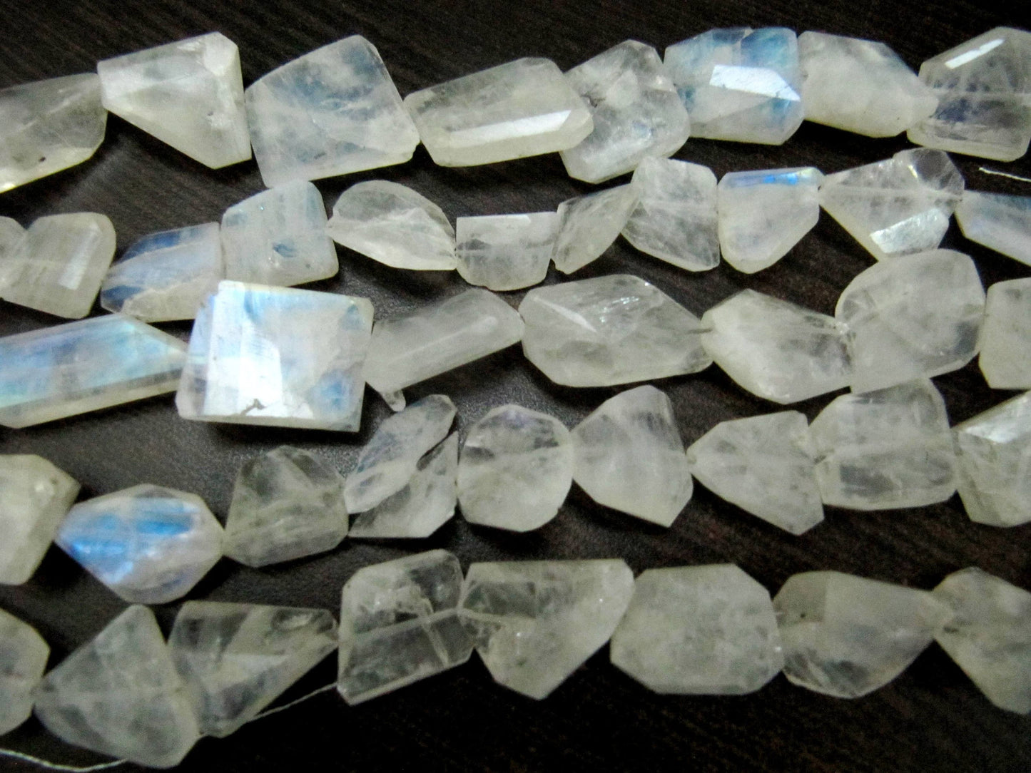 Natural white Rainbow Moonstone Nugget Tumbled Faceted Beads 10to25mm Strand 8 inch long High Quality Blue Flashy Beads Wholesale Prices