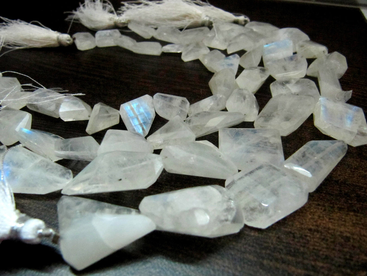Natural white Rainbow Moonstone Nugget Tumbled Faceted Beads 10to25mm Strand 8 inch long High Quality Blue Flashy Beads Wholesale Prices