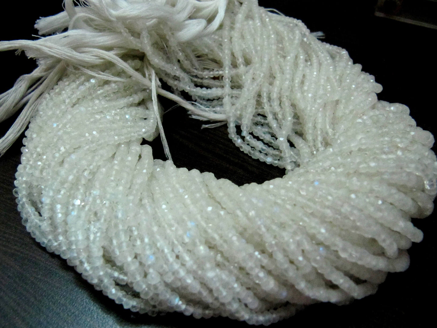 Natural white Rainbow Moonstone Rondelle Faceted Beads 3-4mm Strand 13 inches long High Quality Blue Flashy Beads Wholesale Prices