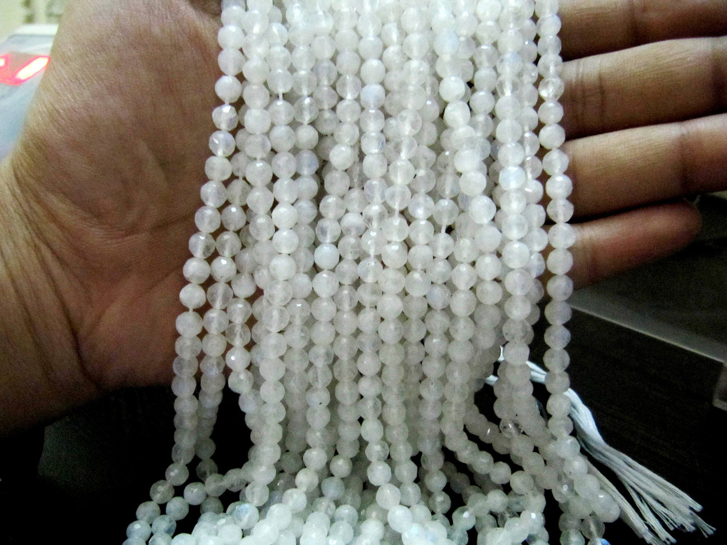 Natural White Rainbow Moonstone Round Faceted Beads 4-5mm Strand13 inches long High Quality Blue Flashy Beads Wholesale Prices