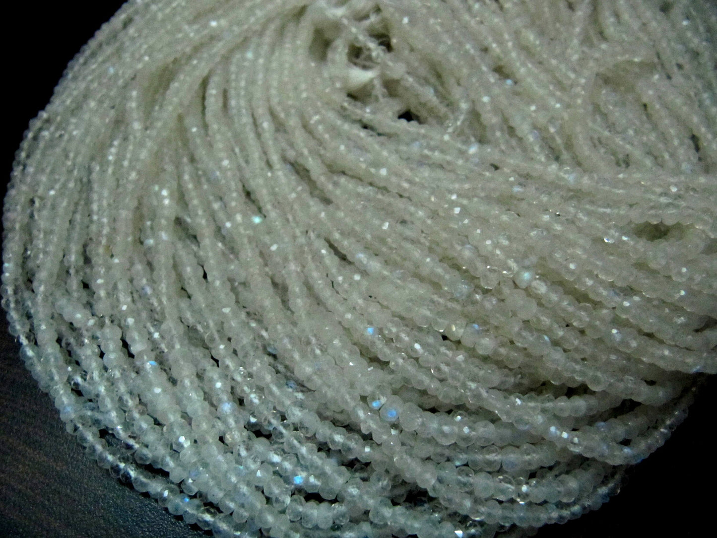 Natural White Rainbow Moonstone Rondelle Faceted Beads 3mm Strand 13 inches long High Quality Blue Flashy Beads Wholesale Prices