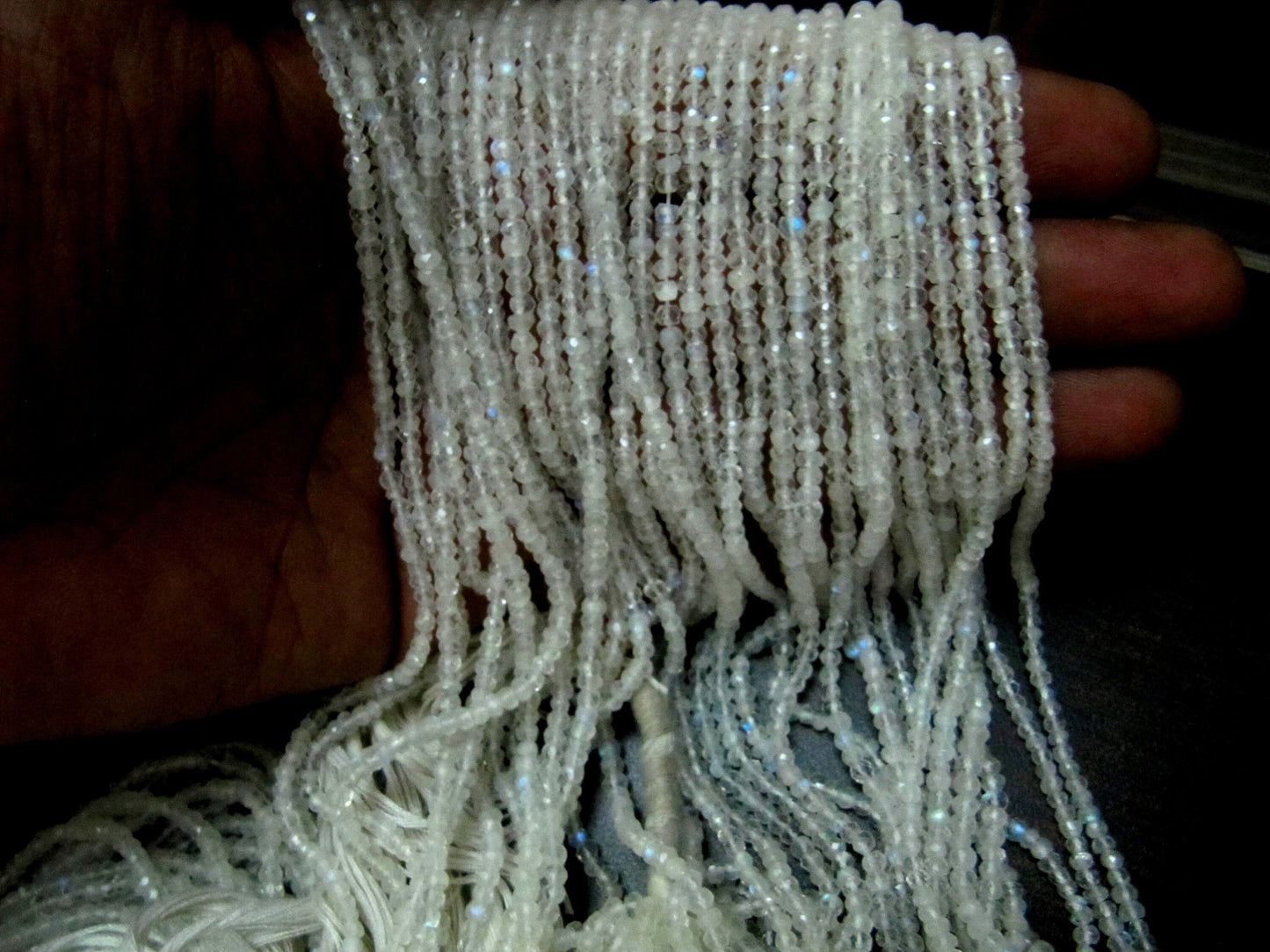 Natural White Rainbow Moonstone Rondelle Faceted Beads 3mm Strand 13 inches long High Quality Blue Flashy Beads Wholesale Prices