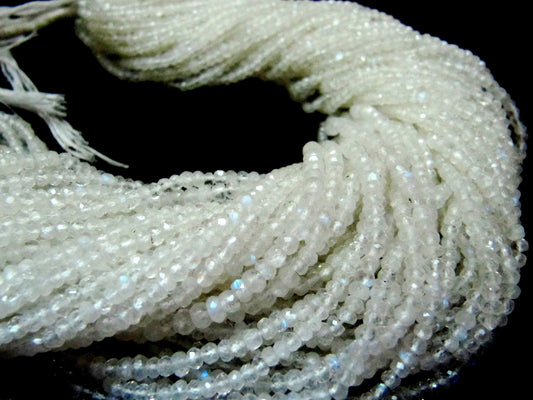 Natural White Rainbow Moonstone Rondelle Faceted Beads 3 to 6mm Strand 13 inches long Best Quality Blue Flashy Beads Wholesale Prices