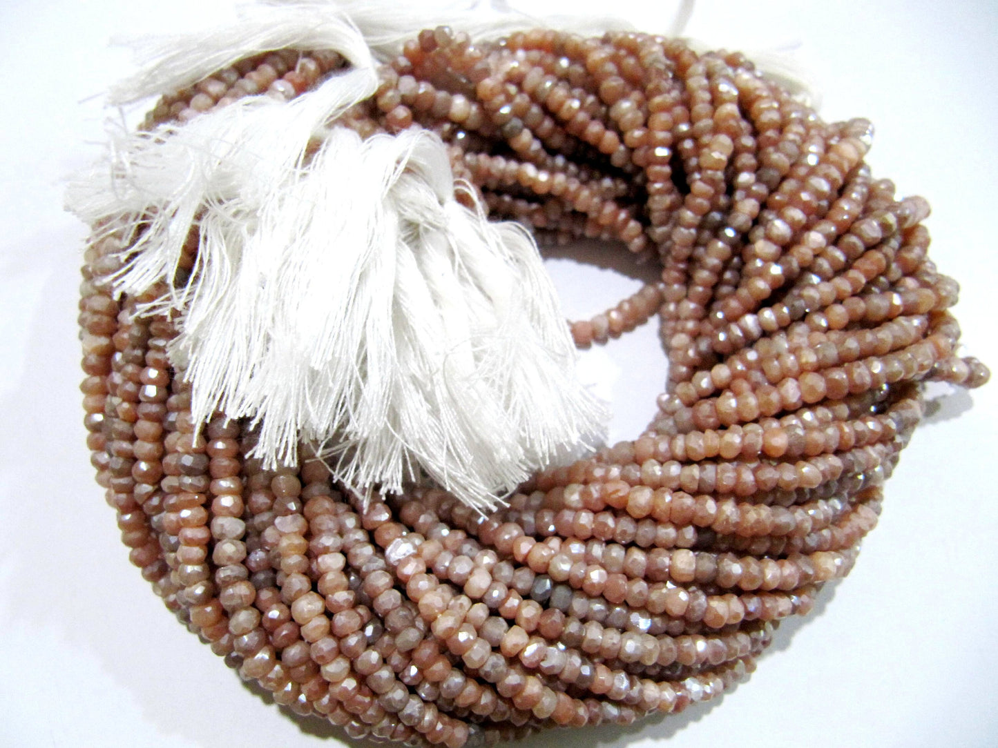 Natural Peach Moonstone AB Mystic Coated  Rondelle Faceted Beads 3-4mm Strand 13 inches long High Quality Beads Wholesale prices