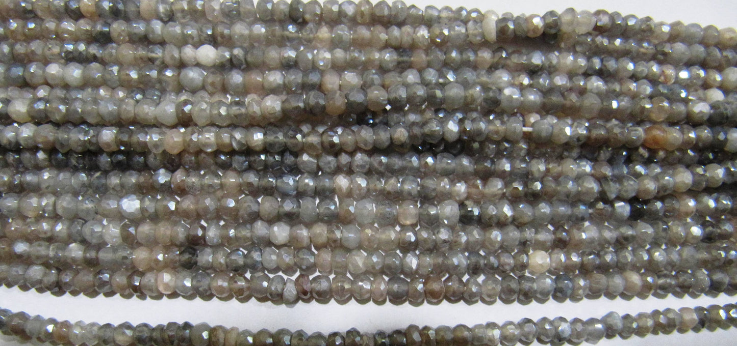 Natural Grey Moonstone AB Mystic Coated  Rondelle Faceted Beads 3-4mm Strand 13 inches long High Quality Beads Wholesale prices