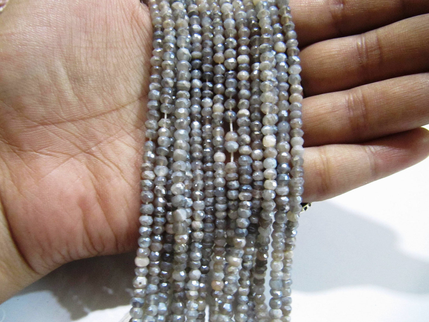 Natural Grey Moonstone AB Mystic Coated  Rondelle Faceted Beads 3-4mm Strand 13 inches long High Quality Beads Wholesale prices