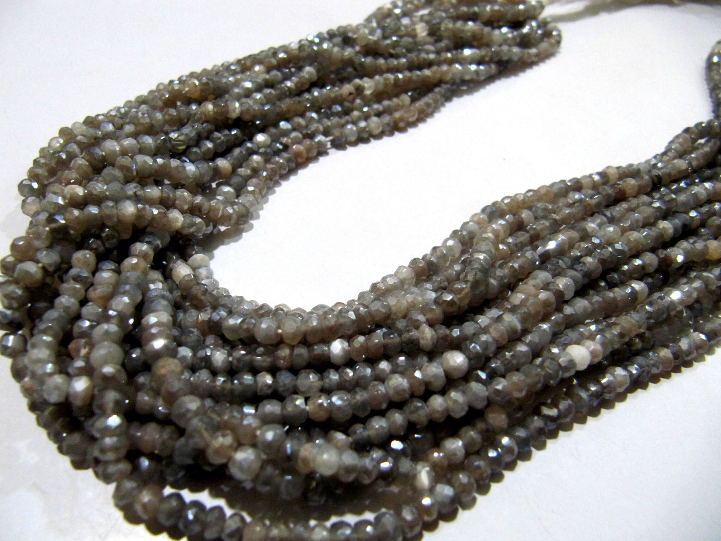 Natural Grey Moonstone AB Mystic Coated  Rondelle Faceted Beads 3-4mm Strand 13 inches long High Quality Beads Wholesale prices