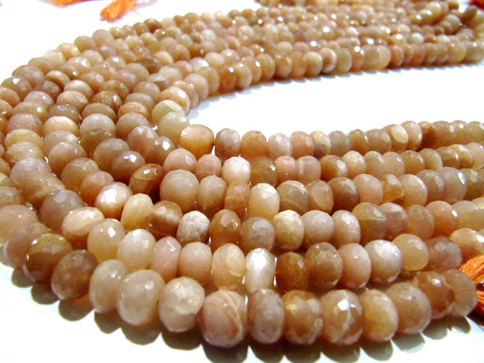 Natural Peach Moonstone Rondelle Faceted Beads 8-9mm Strand 8 inches long High Quality Beads Wholesale prices jewelry making gemstone beads
